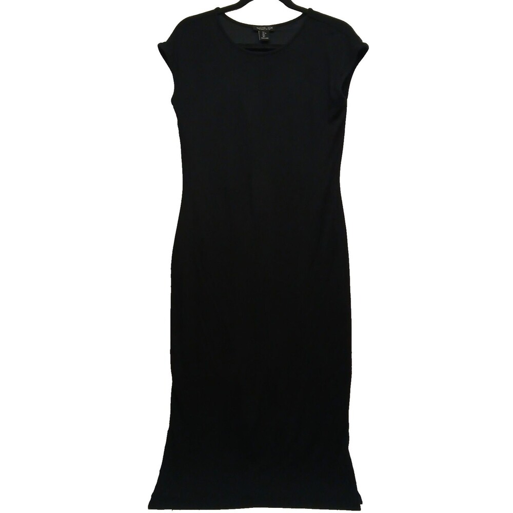 Rachel Zoe Maxi Dress Body Con Rib Knit Black Stretch Minimalist Chic Midi Large